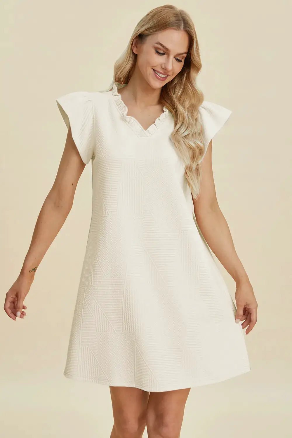 Double Take Full Size Ruffled V - Neck Cap Sleeve Dress - Fritsch & Co.