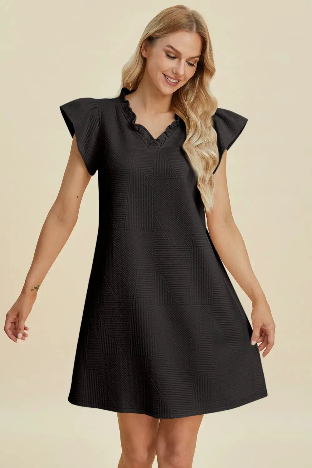 Double Take Full Size Ruffled V - Neck Cap Sleeve Dress - Fritsch & Co.