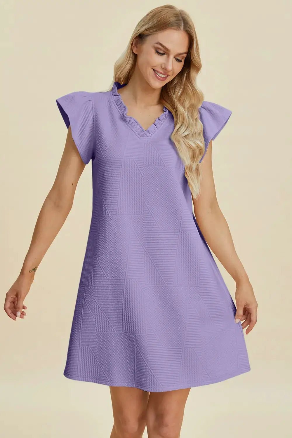 Double Take Full Size Ruffled V - Neck Cap Sleeve Dress - Fritsch & Co.