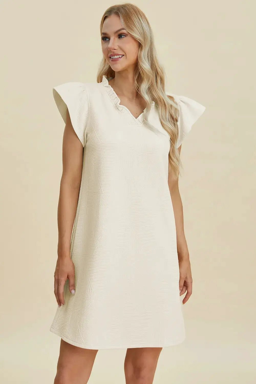 Double Take Full Size Ruffled V - Neck Cap Sleeve Dress - Fritsch & Co.