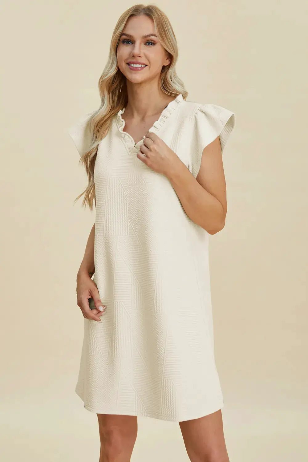Double Take Full Size Ruffled V - Neck Cap Sleeve Dress - Fritsch & Co.