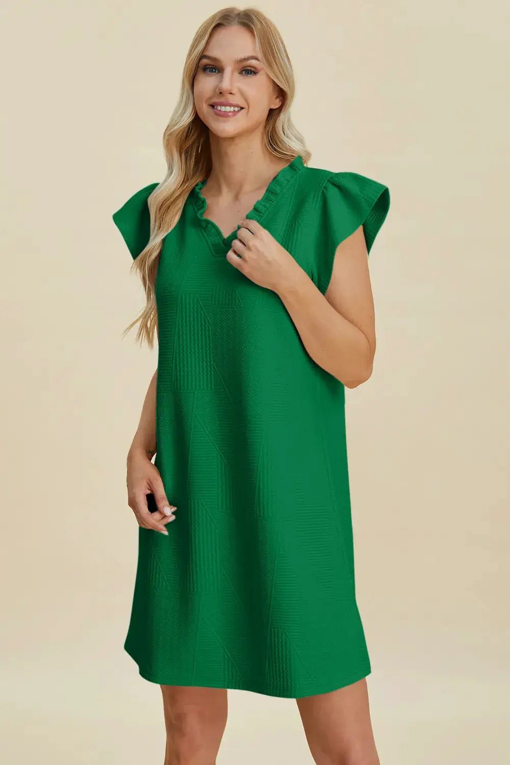 Double Take Full Size Ruffled V - Neck Cap Sleeve Dress - Fritsch & Co.