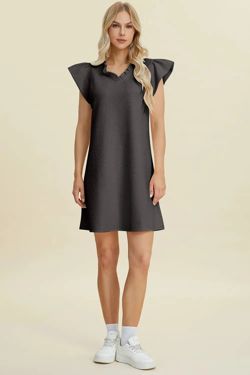 Double Take Full Size Ruffled V - Neck Cap Sleeve Dress - Fritsch & Co.
