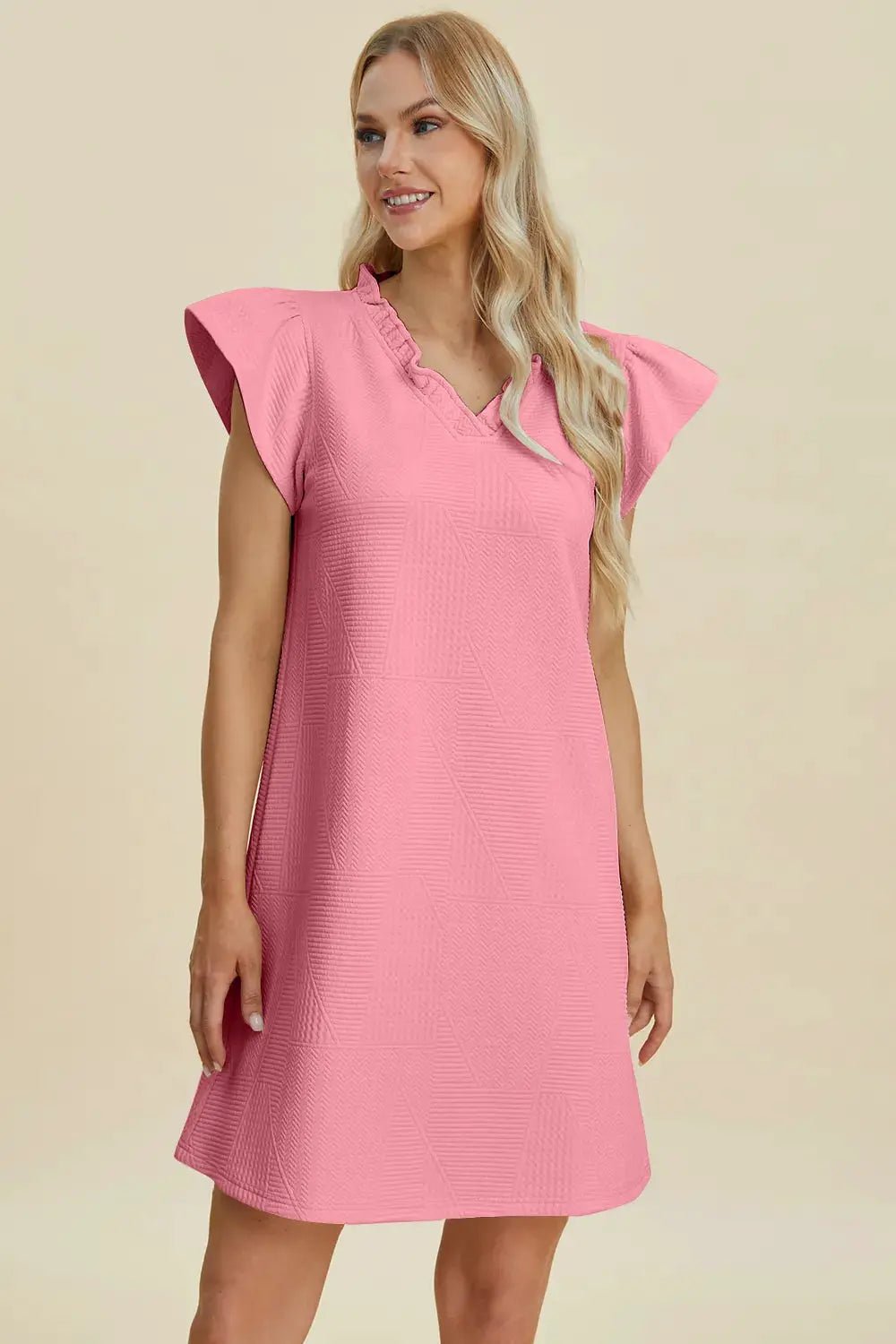 Double Take Full Size Ruffled V - Neck Cap Sleeve Dress - Fritsch & Co.