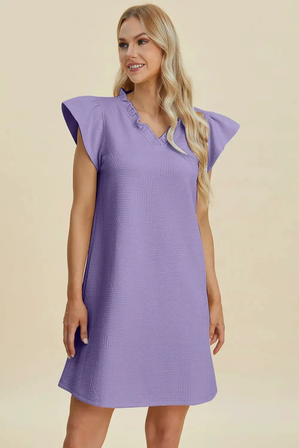 Double Take Full Size Ruffled V - Neck Cap Sleeve Dress - Fritsch & Co.