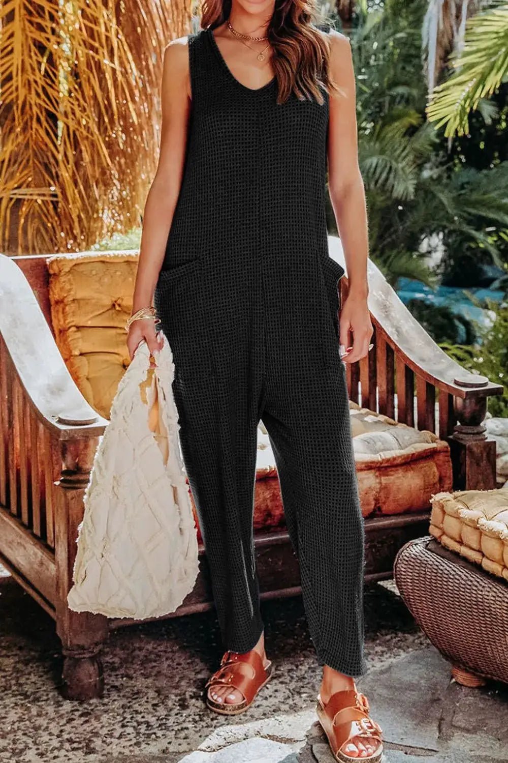 Double Take Full Size Sleeveless Pocketed Straight Jumpsuit - Fritsch & Co.