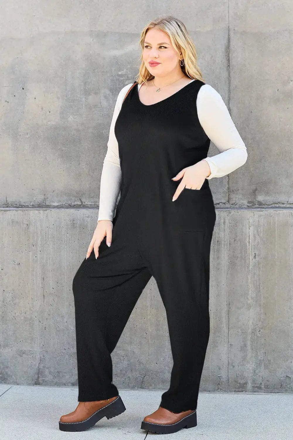 Double Take Full Size Sleeveless Pocketed Straight Jumpsuit - Fritsch & Co.