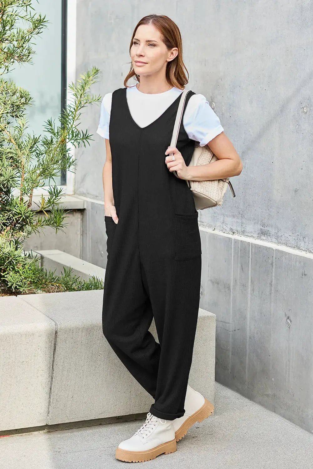 Double Take Full Size Sleeveless Pocketed Straight Jumpsuit - Fritsch & Co.