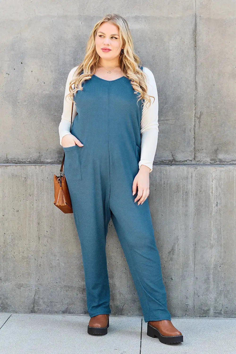 Double Take Full Size Sleeveless Pocketed Straight Jumpsuit - Fritsch & Co.