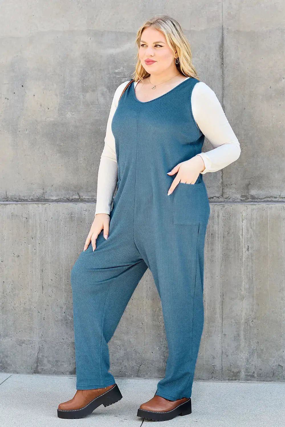 Double Take Full Size Sleeveless Pocketed Straight Jumpsuit - Fritsch & Co.