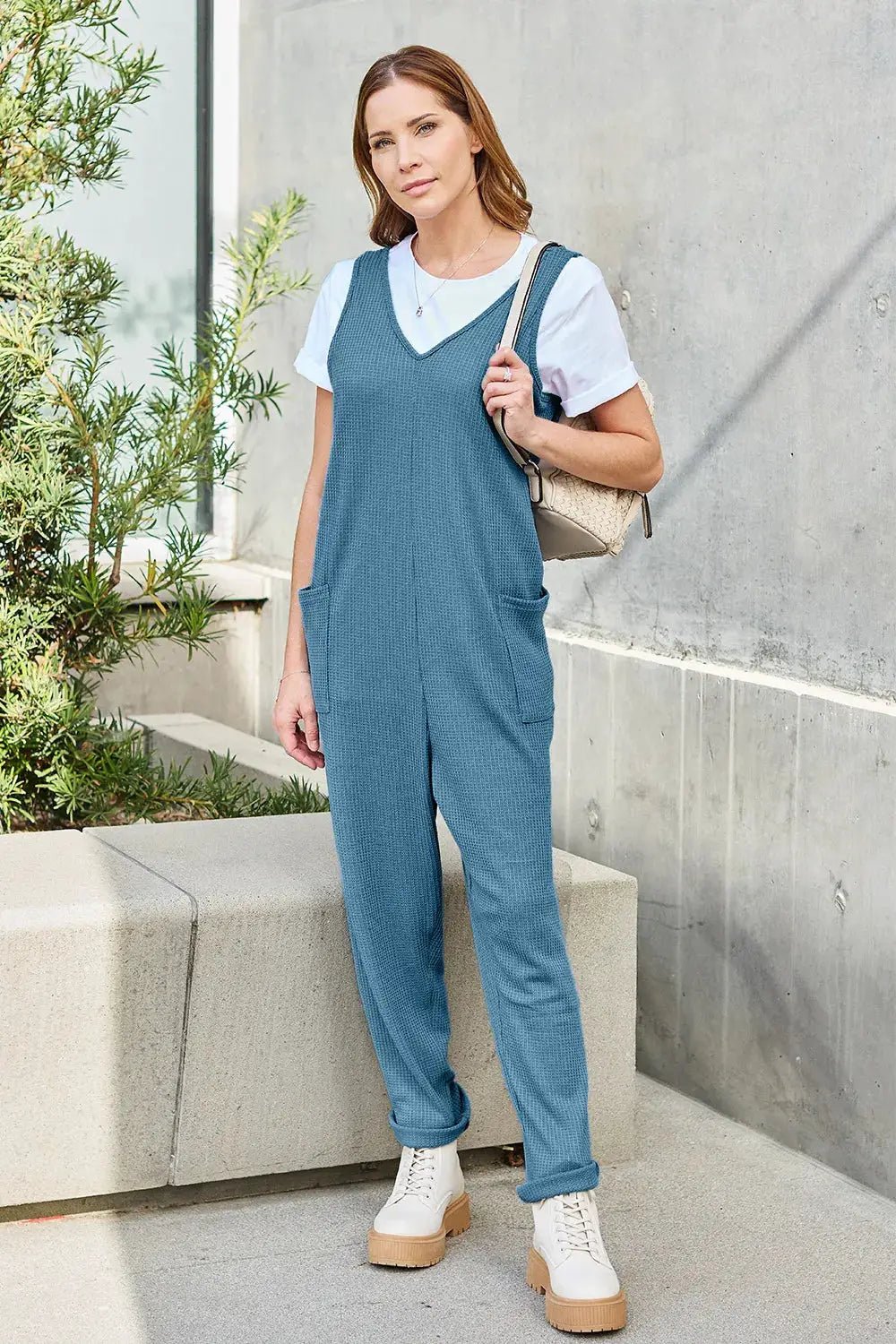 Double Take Full Size Sleeveless Pocketed Straight Jumpsuit - Fritsch & Co.