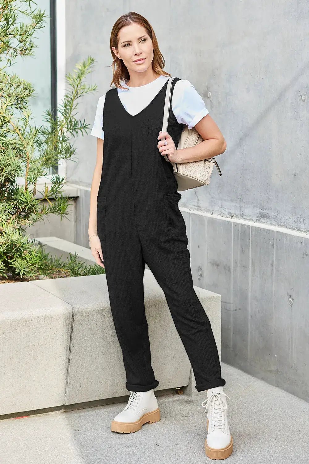 Double Take Full Size Sleeveless Pocketed Straight Jumpsuit - Fritsch & Co.