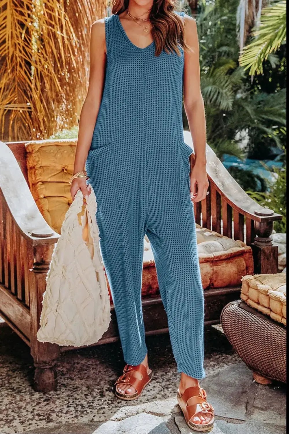 Double Take Full Size Sleeveless Pocketed Straight Jumpsuit - Fritsch & Co.