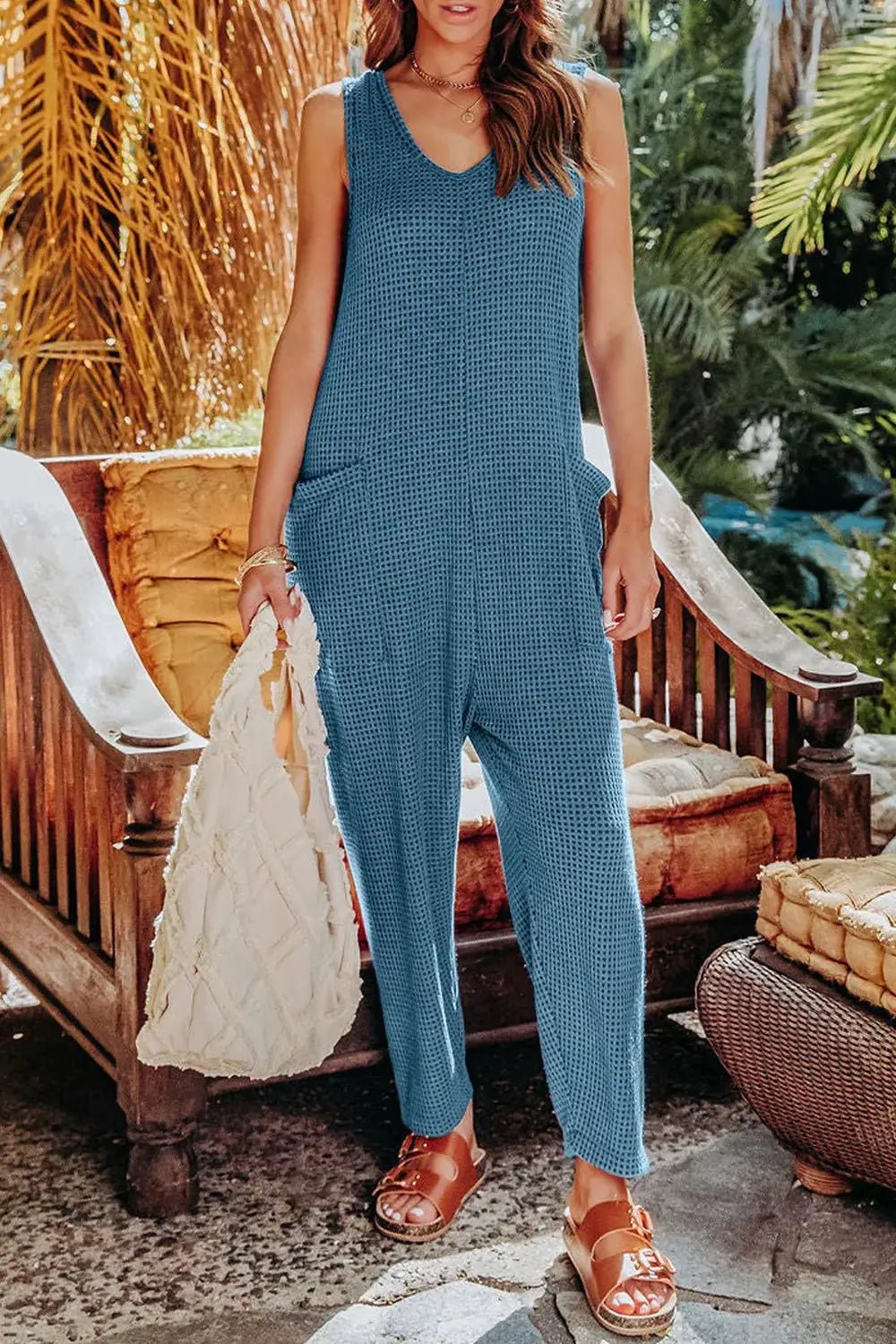 Double Take Full Size Sleeveless Pocketed Straight Jumpsuit - Fritsch & Co.