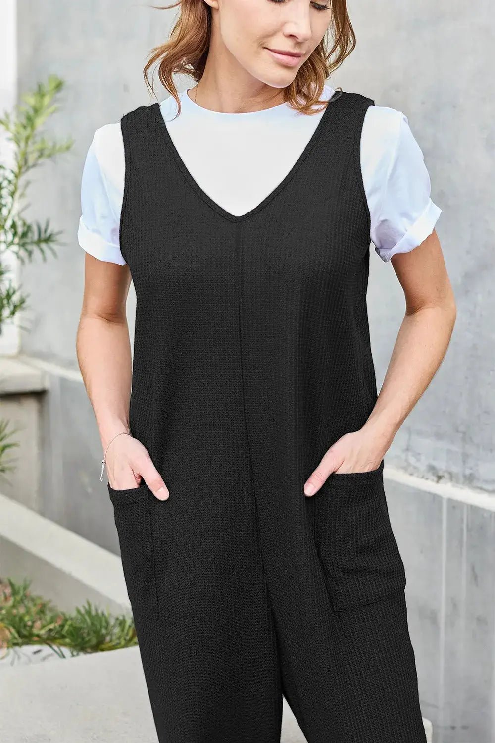 Double Take Full Size Sleeveless Pocketed Straight Jumpsuit - Fritsch & Co.
