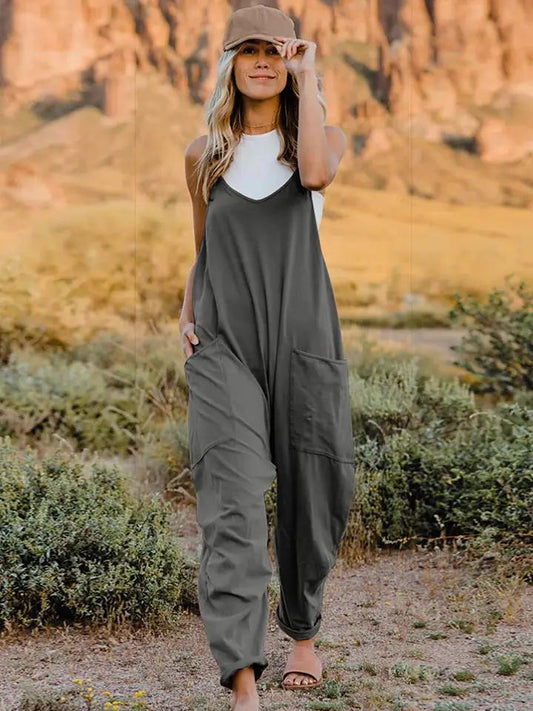 Double Take Full Size Sleeveless V - Neck Pocketed Jumpsuit - Fritsch & Co.