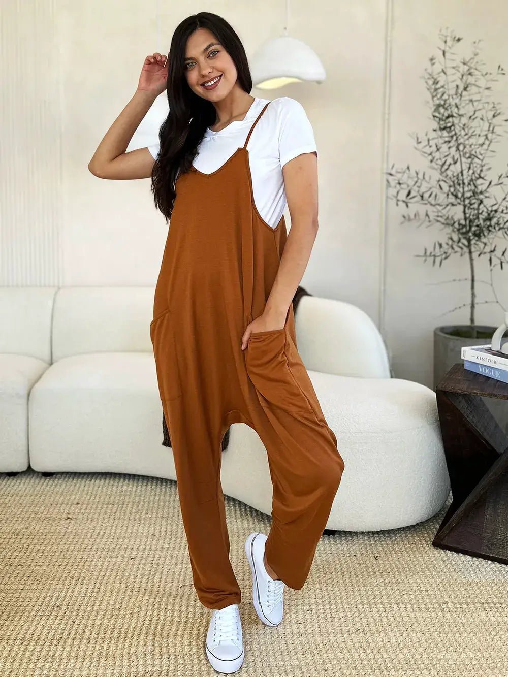 Double Take Full Size Sleeveless V - Neck Pocketed Jumpsuit - Fritsch & Co.