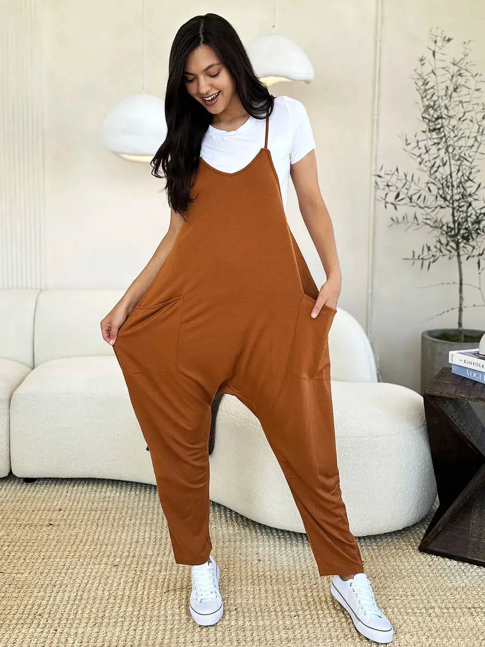 Double Take Full Size Sleeveless V - Neck Pocketed Jumpsuit - Fritsch & Co.