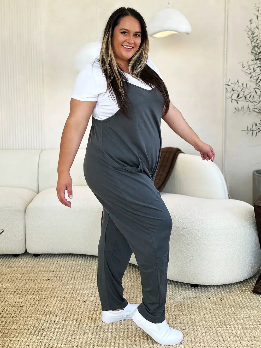 Double Take Full Size Sleeveless V - Neck Pocketed Jumpsuit - Fritsch & Co.
