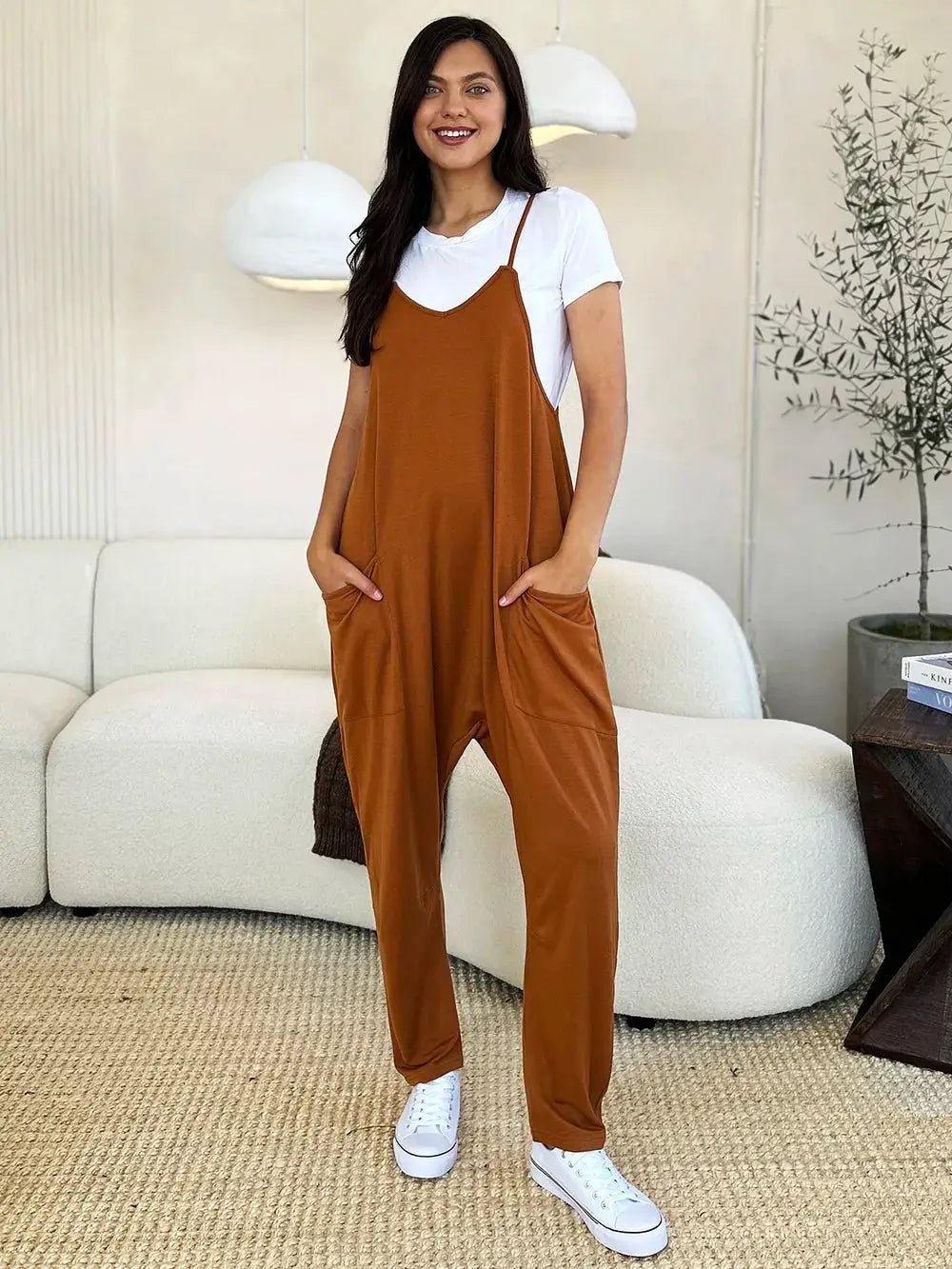 Double Take Full Size Sleeveless V - Neck Pocketed Jumpsuit - Fritsch & Co.