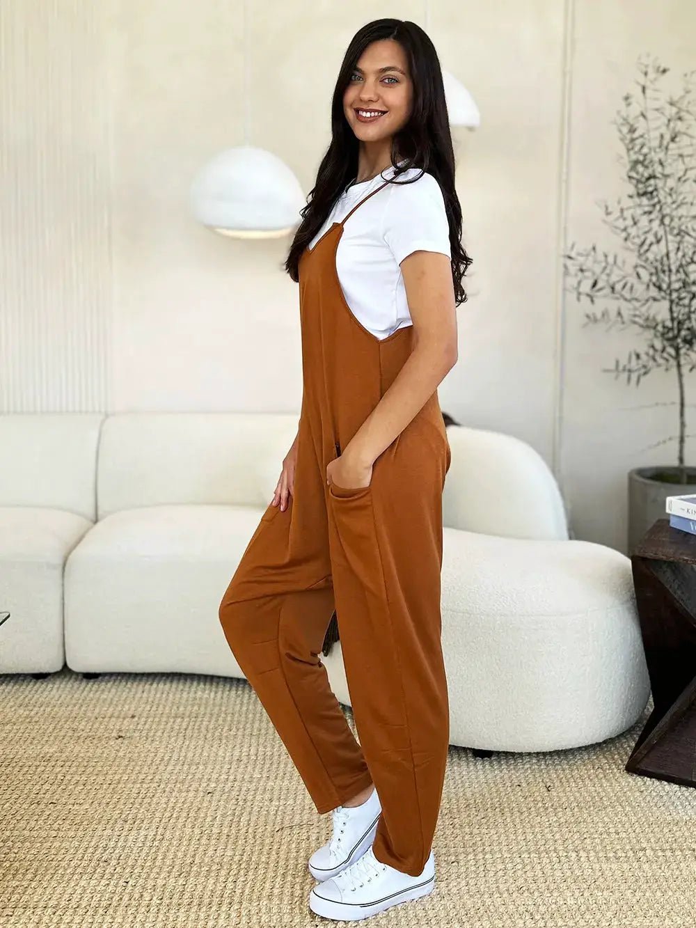 Double Take Full Size Sleeveless V - Neck Pocketed Jumpsuit - Fritsch & Co.