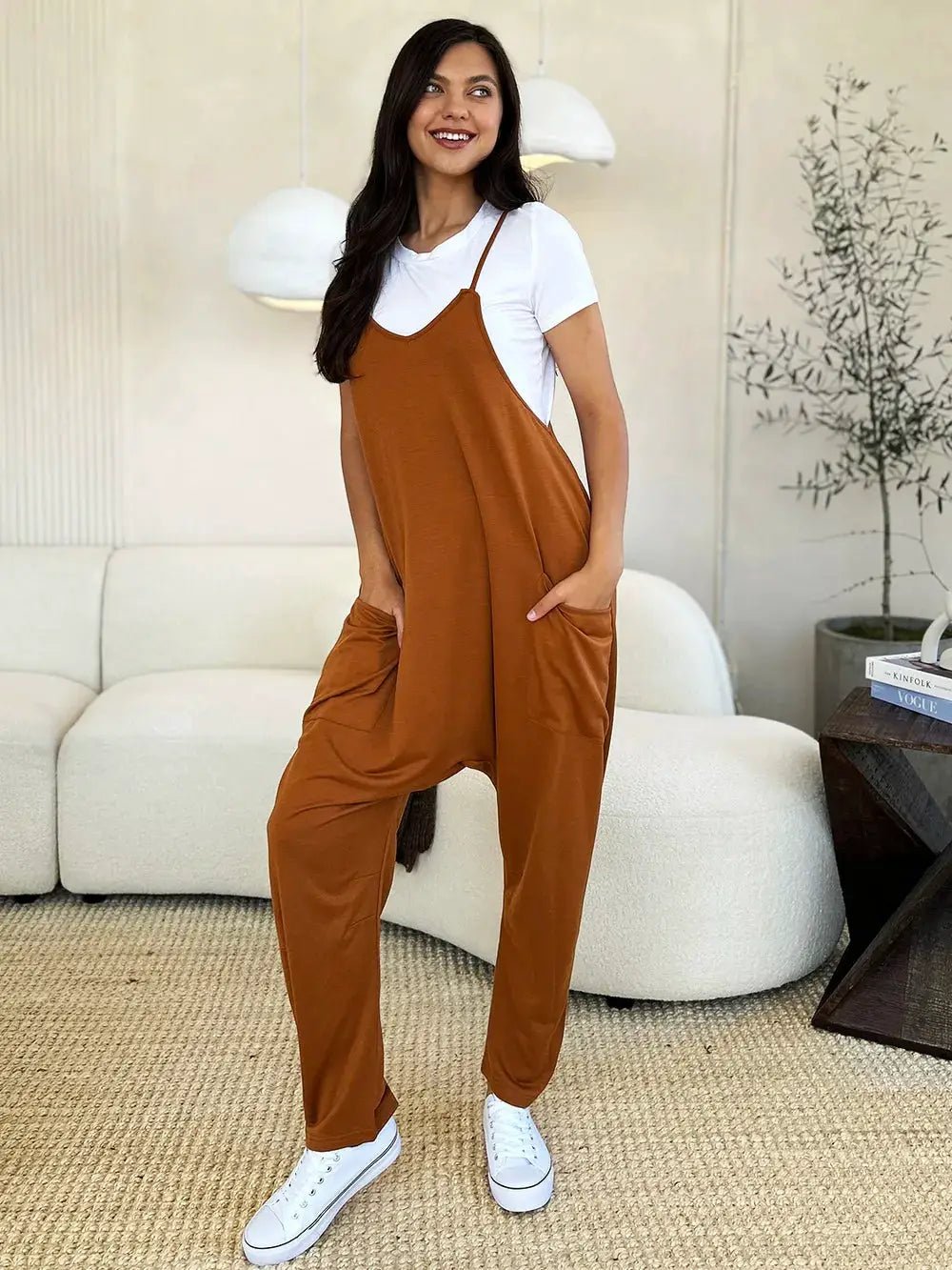 Double Take Full Size Sleeveless V - Neck Pocketed Jumpsuit - Fritsch & Co.