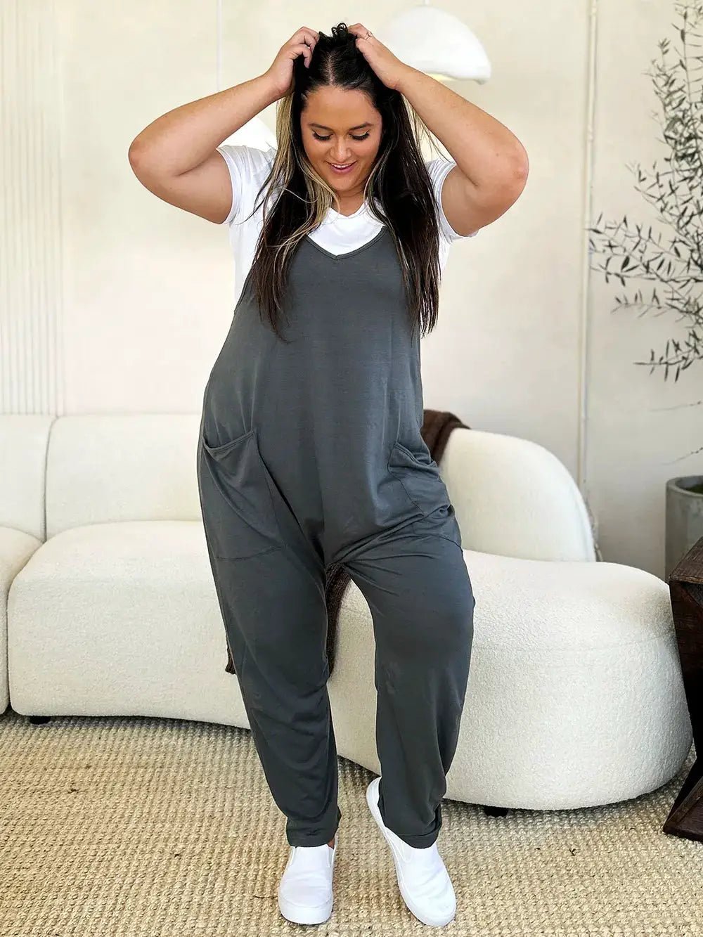 Double Take Full Size Sleeveless V - Neck Pocketed Jumpsuit - Fritsch & Co.