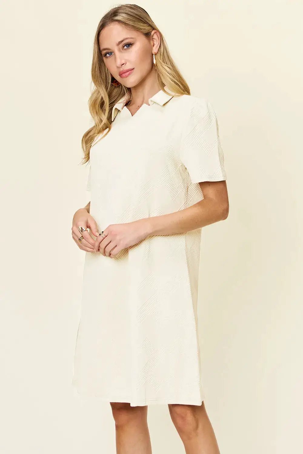 Double Take Full Size Texture Collared Neck Short Sleeve Dress - Fritsch & Co.