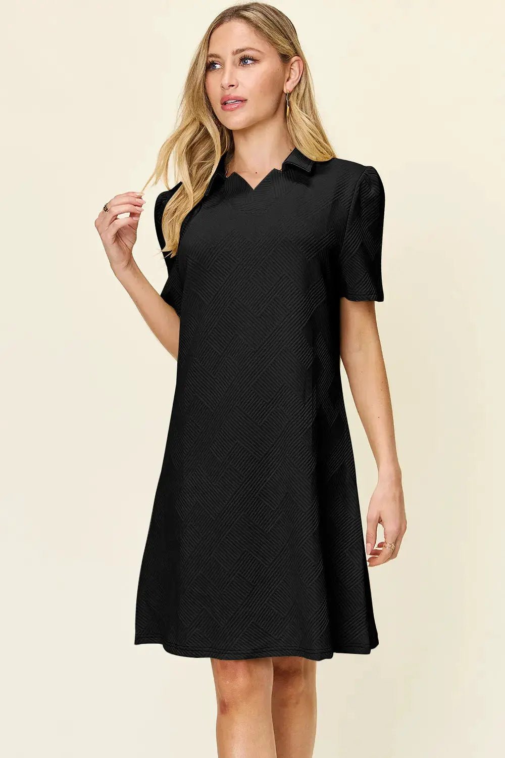Double Take Full Size Texture Collared Neck Short Sleeve Dress - Fritsch & Co.
