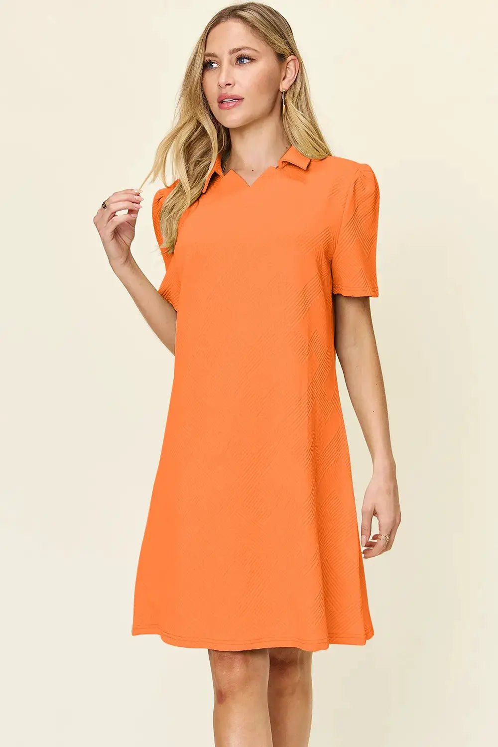 Double Take Full Size Texture Collared Neck Short Sleeve Dress - Fritsch & Co.