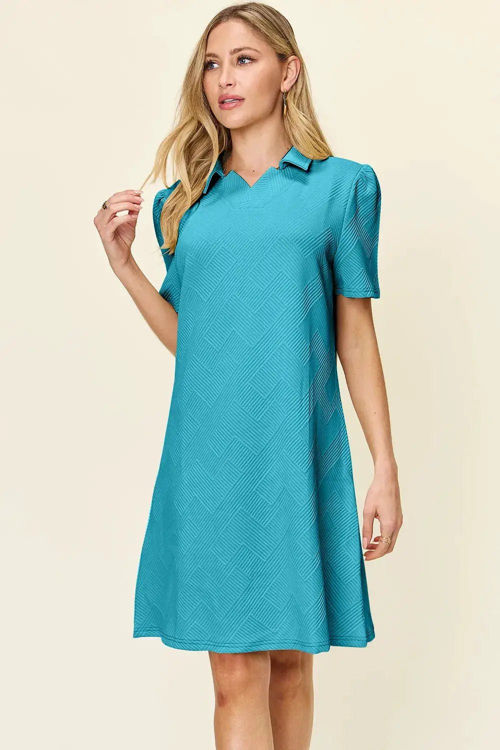 Double Take Full Size Texture Collared Neck Short Sleeve Dress - Fritsch & Co.