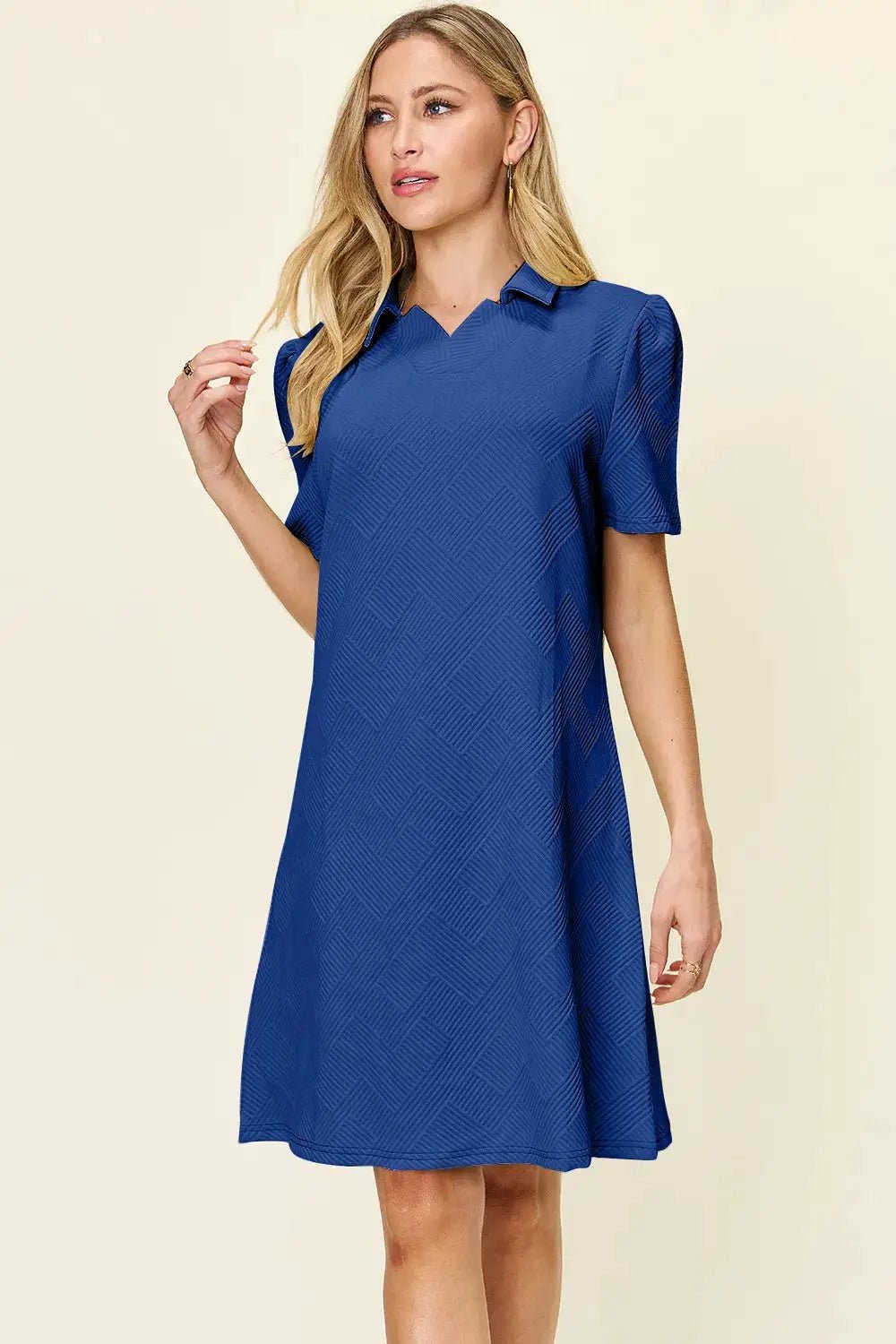 Double Take Full Size Texture Collared Neck Short Sleeve Dress - Fritsch & Co.