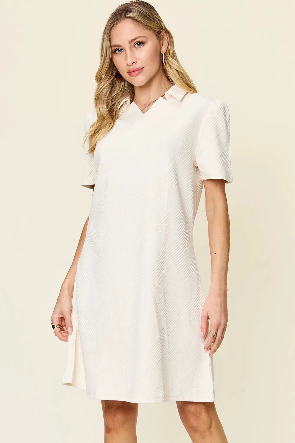 Double Take Full Size Texture Collared Neck Short Sleeve Dress - Fritsch & Co.