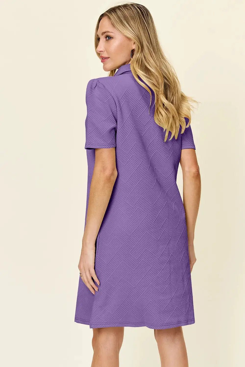 Double Take Full Size Texture Collared Neck Short Sleeve Dress - Fritsch & Co.