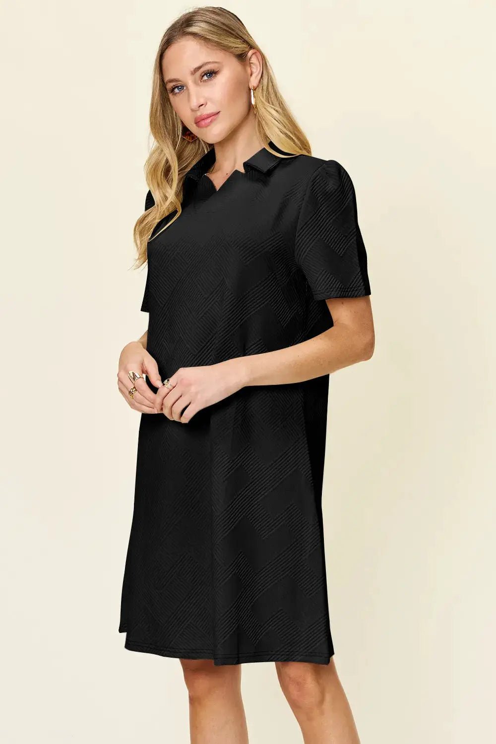 Double Take Full Size Texture Collared Neck Short Sleeve Dress - Fritsch & Co.