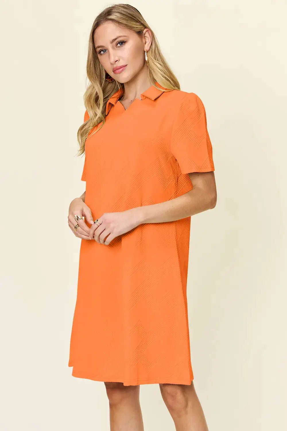 Double Take Full Size Texture Collared Neck Short Sleeve Dress - Fritsch & Co.