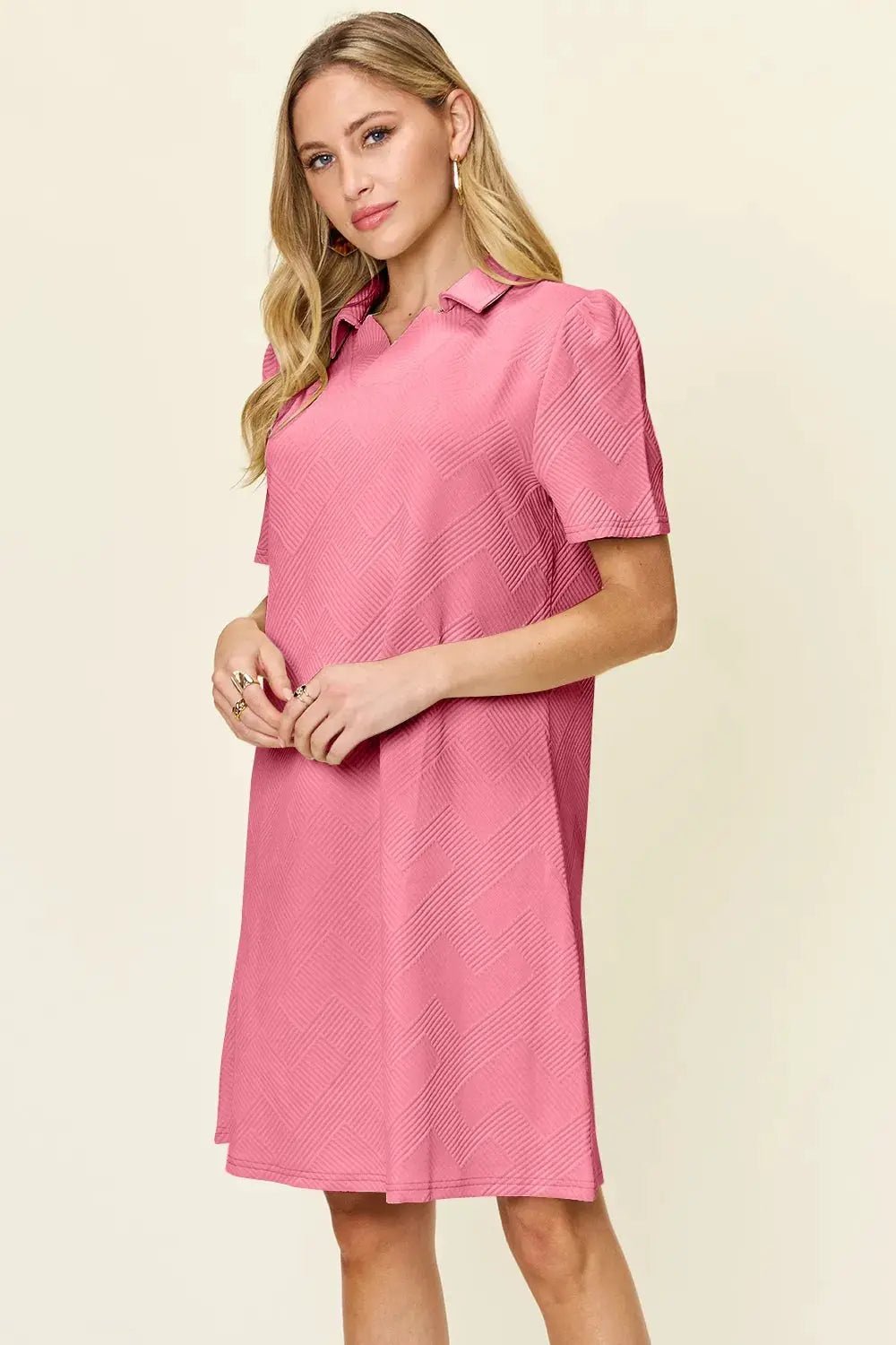 Double Take Full Size Texture Collared Neck Short Sleeve Dress - Fritsch & Co.