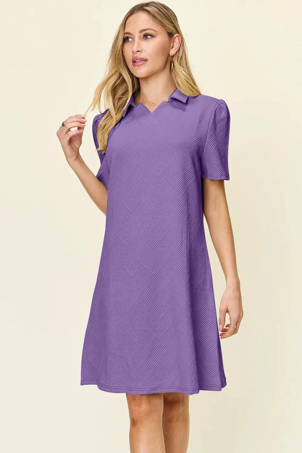 Double Take Full Size Texture Collared Neck Short Sleeve Dress - Fritsch & Co.