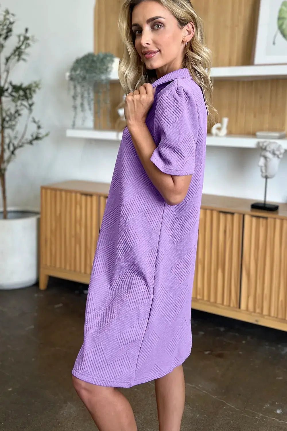 Double Take Full Size Texture Collared Neck Short Sleeve Dress - Fritsch & Co.