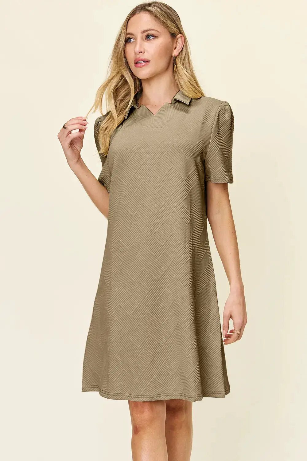 Double Take Full Size Texture Collared Neck Short Sleeve Dress - Fritsch & Co.