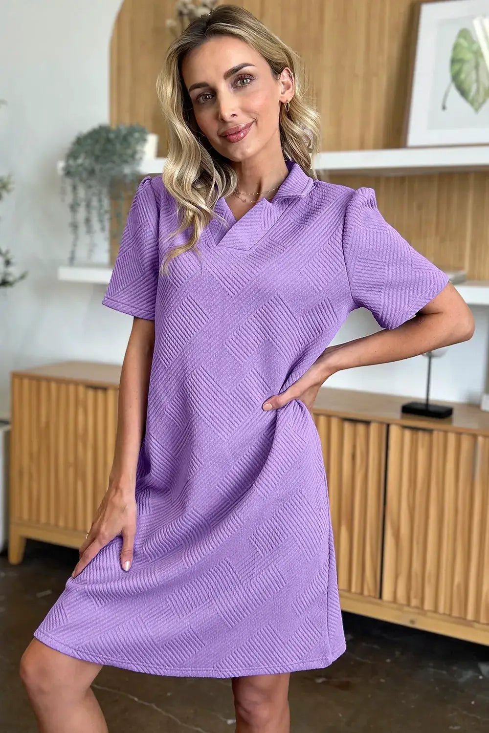 Double Take Full Size Texture Collared Neck Short Sleeve Dress - Fritsch & Co.