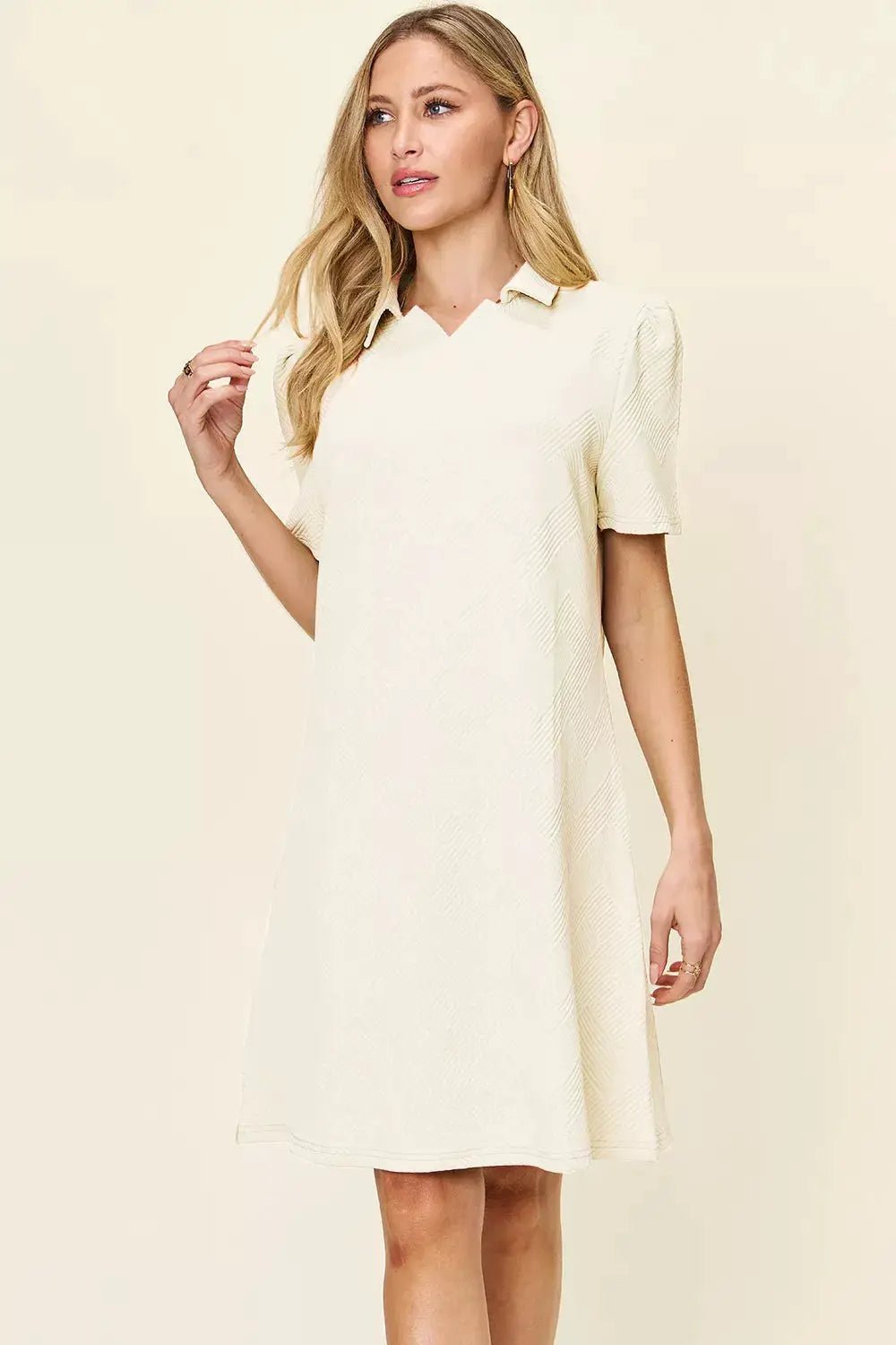 Double Take Full Size Texture Collared Neck Short Sleeve Dress - Fritsch & Co.