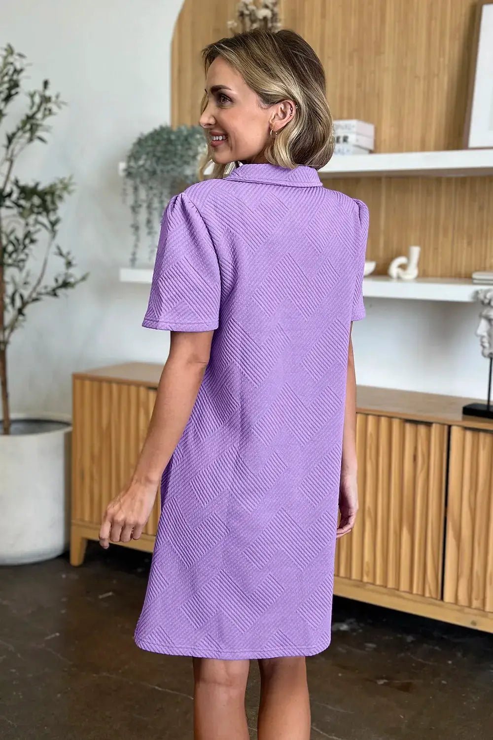 Double Take Full Size Texture Collared Neck Short Sleeve Dress - Fritsch & Co.