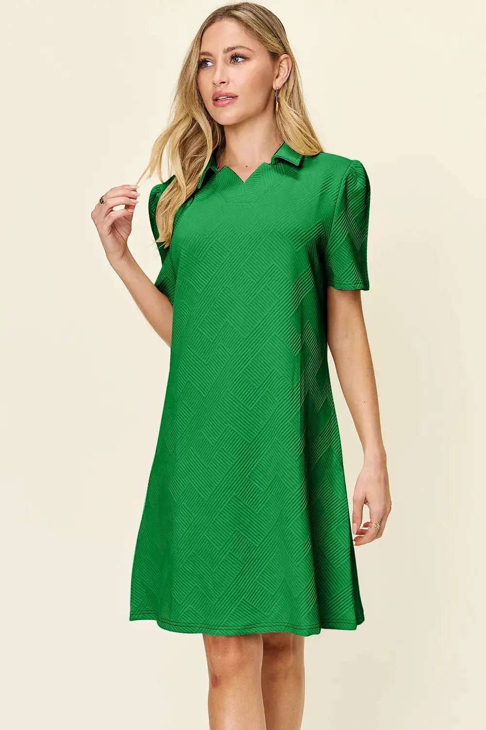 Double Take Full Size Texture Collared Neck Short Sleeve Dress - Fritsch & Co.