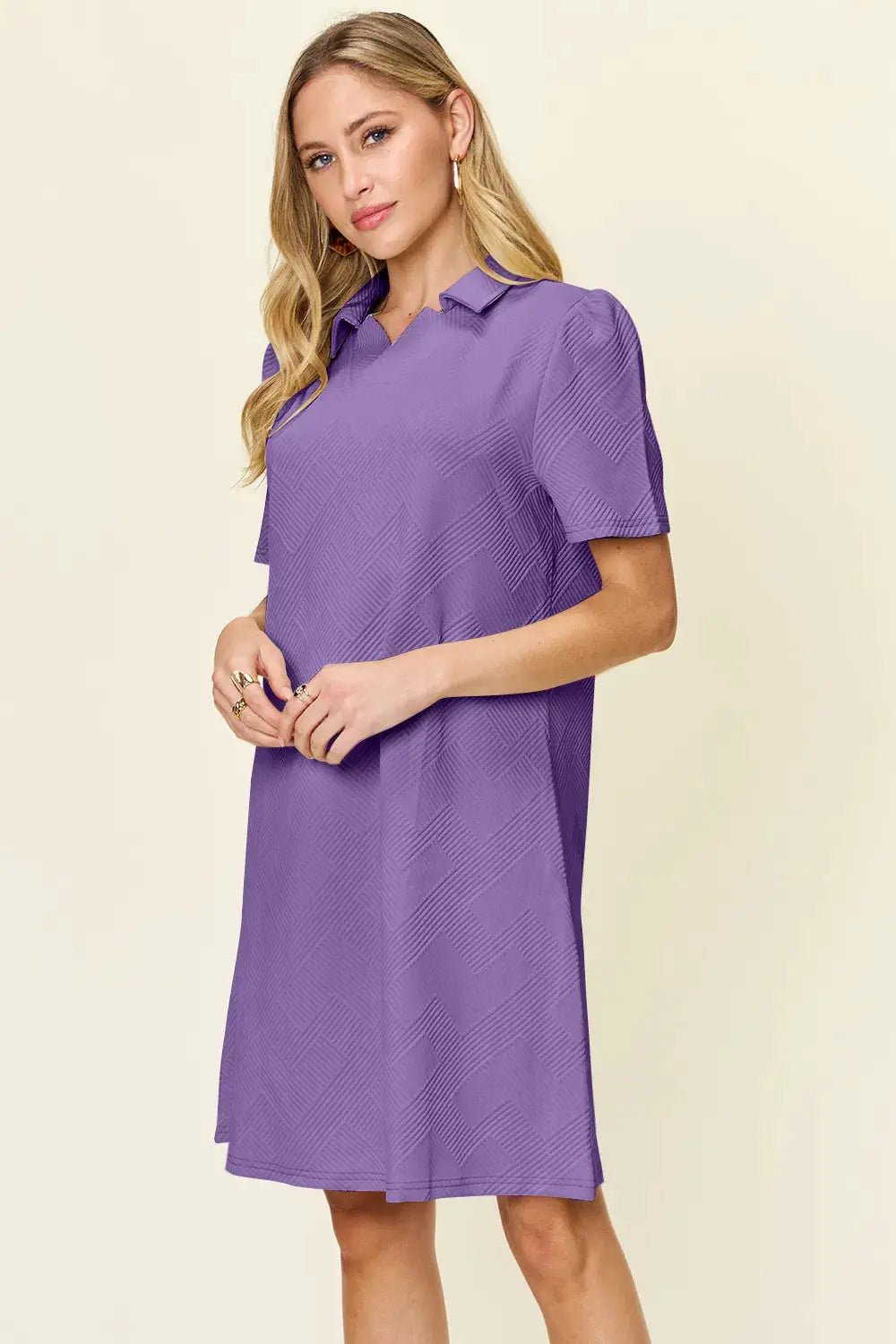 Double Take Full Size Texture Collared Neck Short Sleeve Dress - Fritsch & Co.