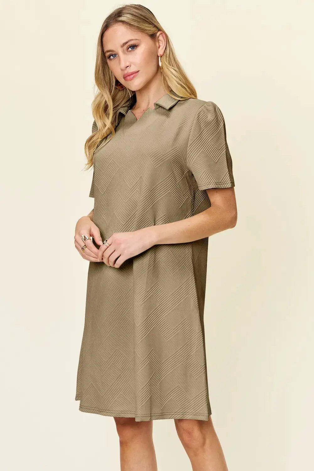 Double Take Full Size Texture Collared Neck Short Sleeve Dress - Fritsch & Co.
