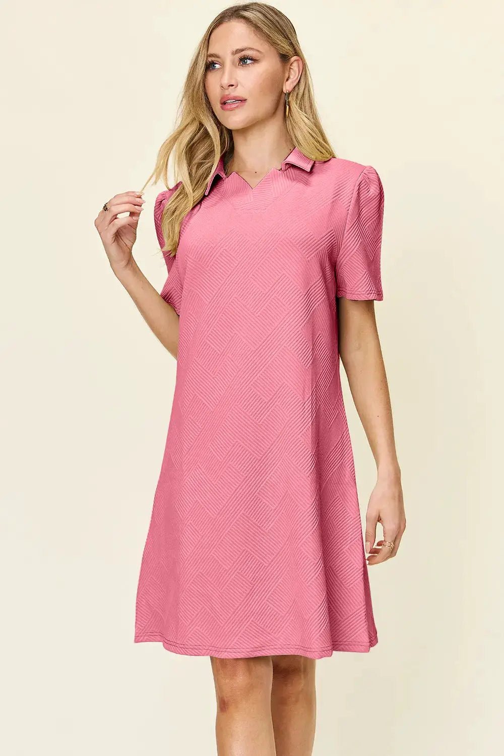 Double Take Full Size Texture Collared Neck Short Sleeve Dress - Fritsch & Co.