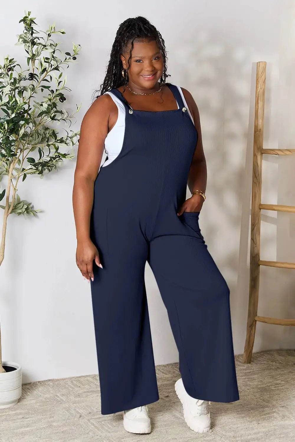 Double Take Full Size Wide Strap Jumpsuit With Pockets For Women - Fritsch & Co.
