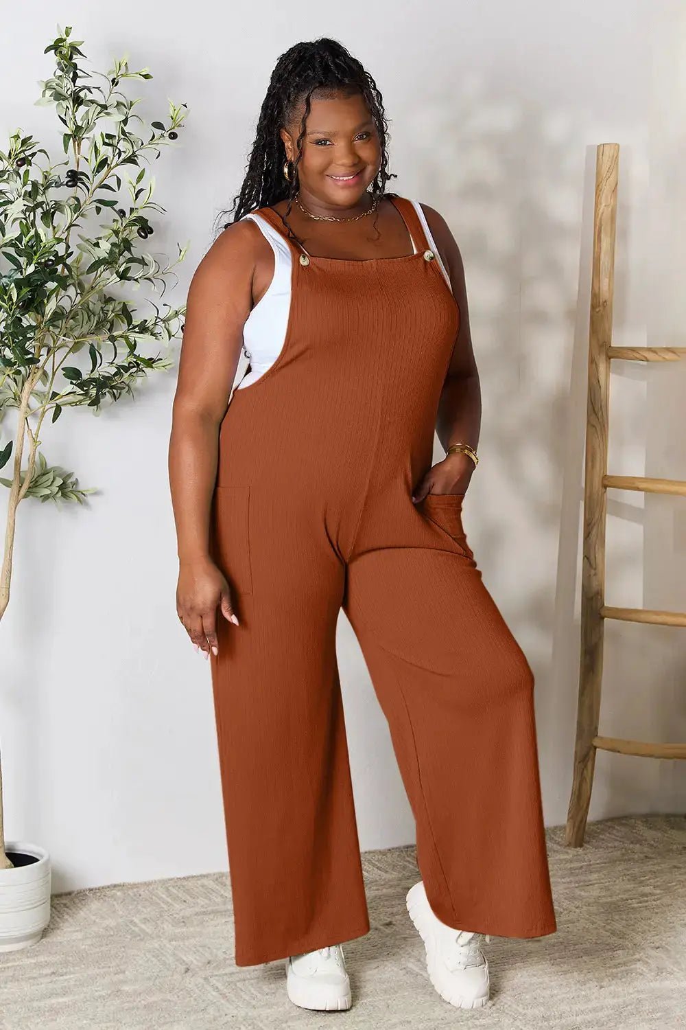 Double Take Full Size Wide Strap Jumpsuit With Pockets For Women - Fritsch & Co.