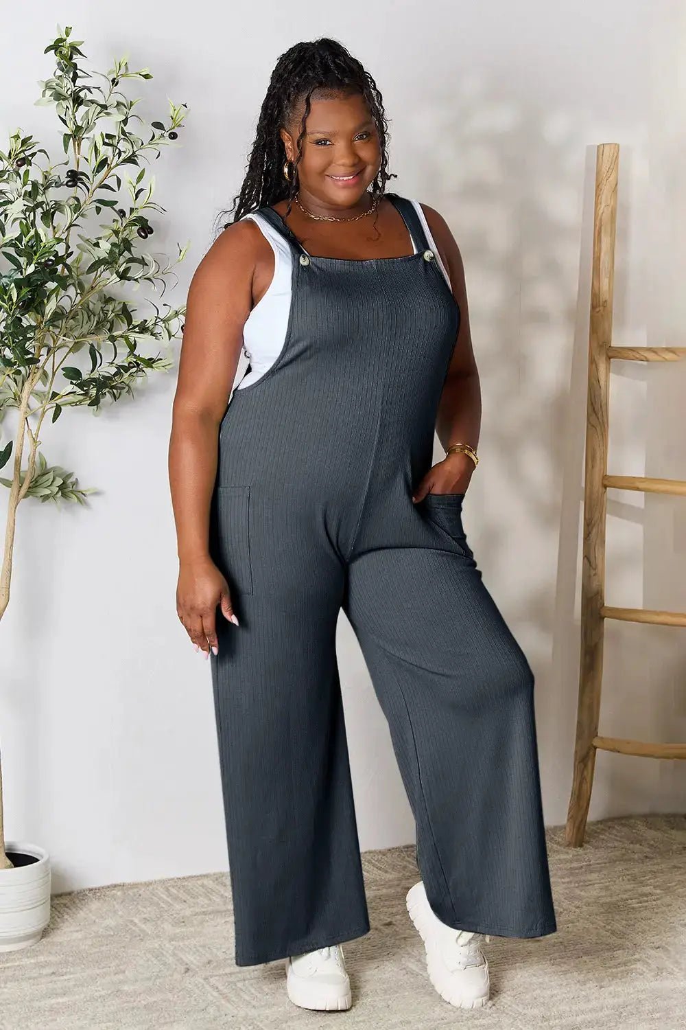 Double Take Full Size Wide Strap Jumpsuit With Pockets For Women - Fritsch & Co.